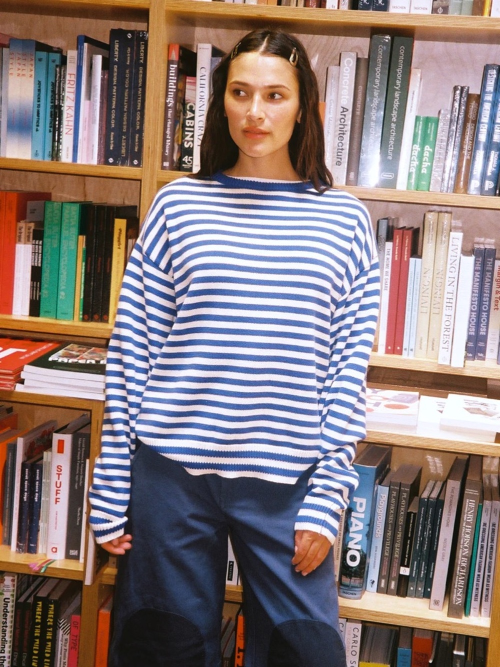 NWOT Sonderhaus "I Can't Believe It's Not Vintage" Crewneck in Cobalt Stripe - Picture 2 of 9